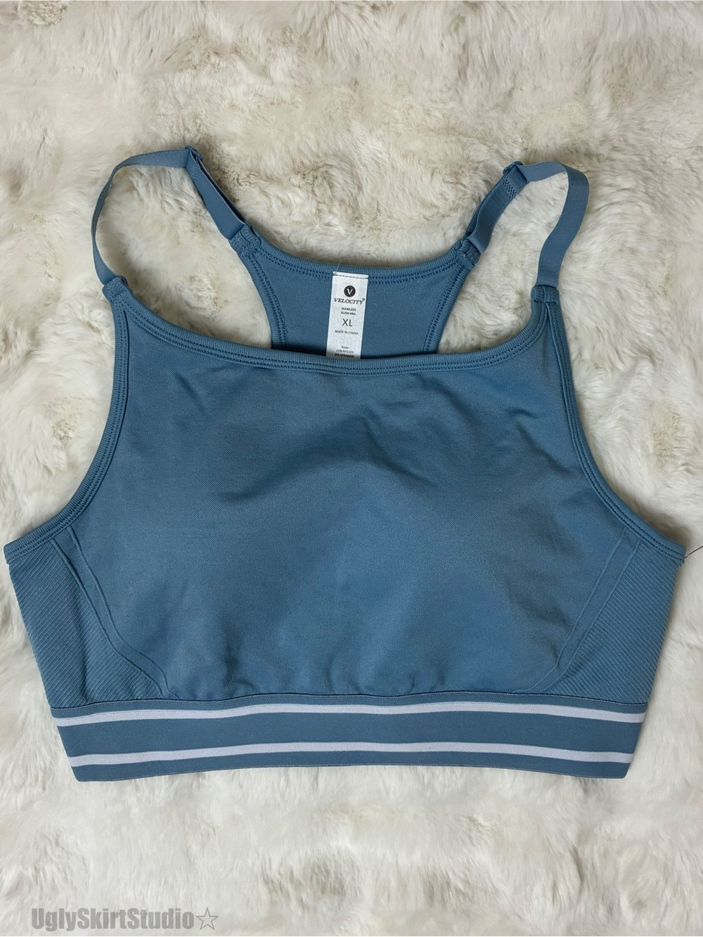Velocity Seamless Rush High Neck Racerback Sports Bra Faded Denim Blue XL NWT